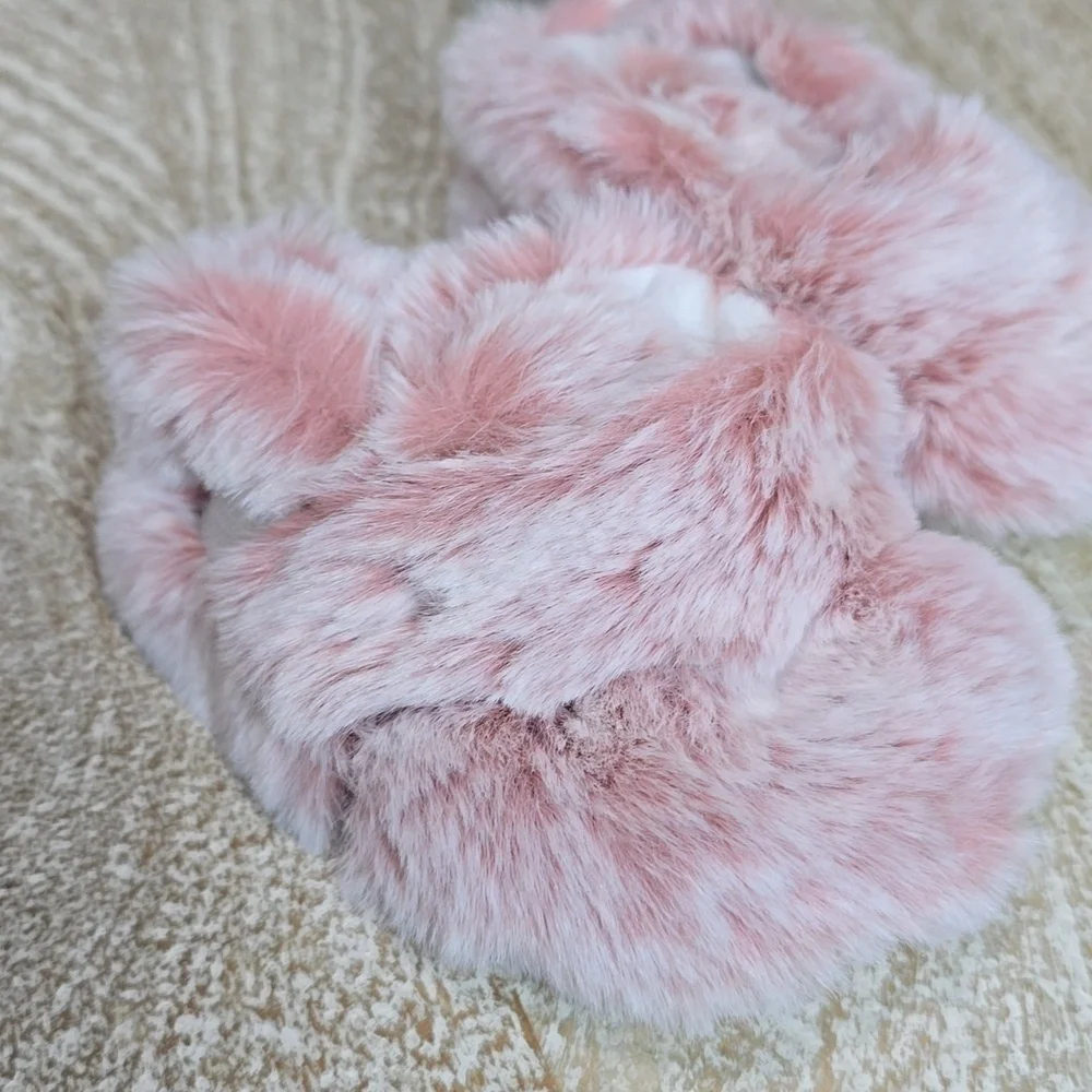Fruit of the Loom Pink Faux-Fur Wrap Booty Slippers